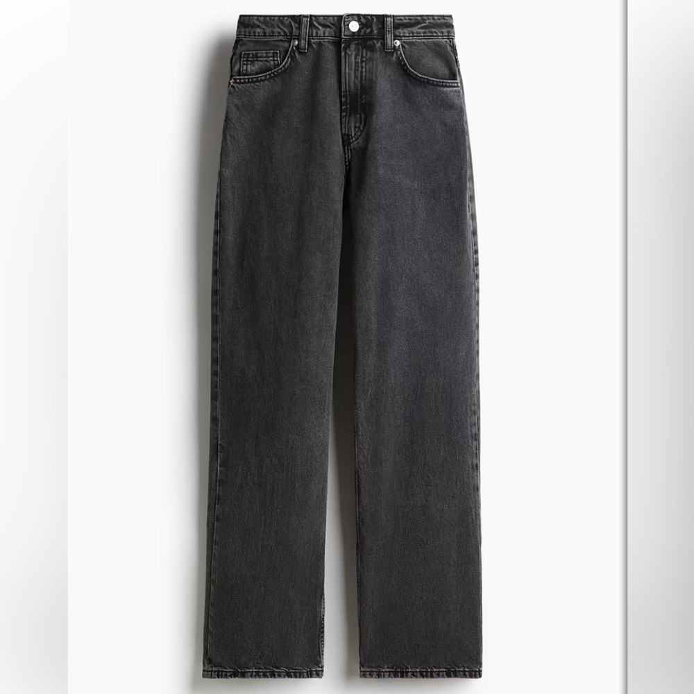 H&M Black High Rise Regular fit Straight Wide leg Jeans-4 (S)